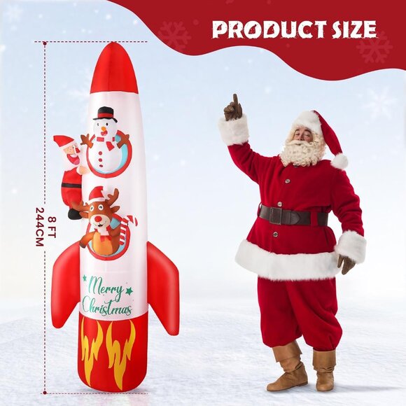 ⚡8FT Christmas Inflatable Rocket LED Light Santa & Snowman Outdoor Decorations - Picture 2 of 8